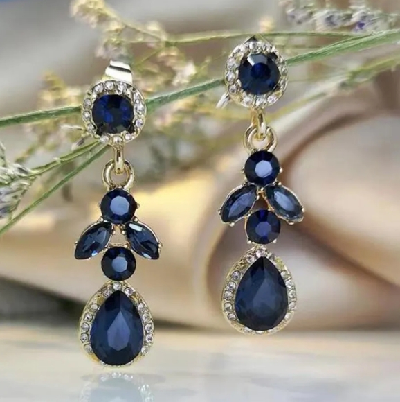 3/$25 1.75" Blue Drop Long silver Rhinestone Dangle Crystal Prom Earrings CZ - Picture 1 of 2